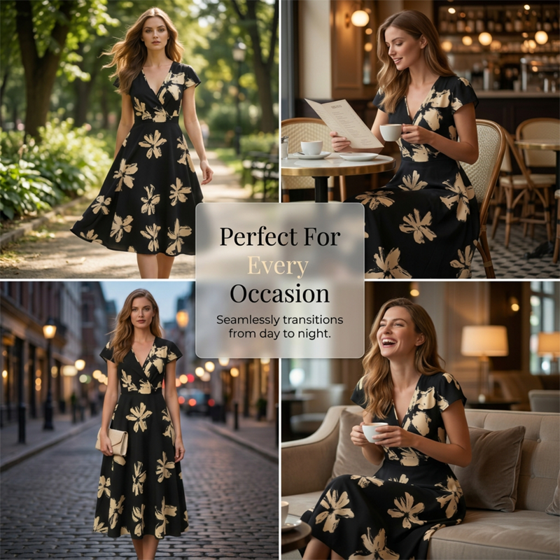 👗 53% RABATT! 🌺 Damen Freizeitkleid mit Print, V-Ausschnitt & Rüschen – Leichter Stoff & romantischer Stil – Perfekt für warme Tage, Strand oder einen feminine Look im Alltag ☀️✨