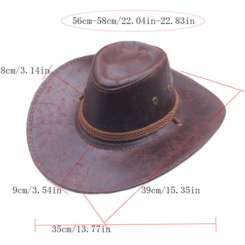🤠 LIMITED-TIME 50% RABATT! ✨ Vintage-Cowboyhut mit breiter Krempe & Riemen – PU, Einheitsgröße, Verstellbar ☀️