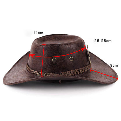 🤠 50% RABATT! ☀️ Vintage-Cowboyhut mit breiter Krempe & Riemen – PU, verstellbar & einheitsgröße – Perfekt für Western-Look & Sommerfestivals 🌾