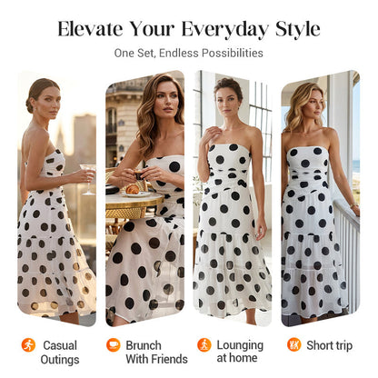 👗 50% RABATT! ✨ Elegantes Trägerloses Tupfen-Stufenkleid – Fließender Stoff, Schmeichelhafter Schnitt & Perfekt Für Einen Romantischen Sommerlook ☀️