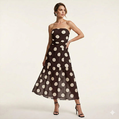 👗 50% RABATT! ✨ Elegantes Trägerloses Tupfen-Stufenkleid – Fließender Stoff, Schmeichelhafter Schnitt & Perfekt Für Einen Romantischen Sommerlook ☀️