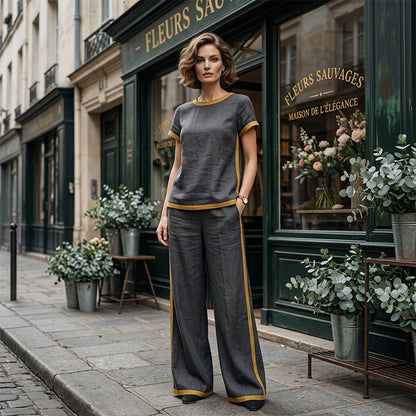 👚 50% RABATT! 🌸 Damen Casual Zweiteiler mit Kontrastbesatz – Lässiger Look, Leichter Stoff & Perfekt Für Einen Modischen, Entspannten Auftritt Im Sommer 💃