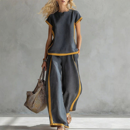 👚 50% RABATT! 🌸 Damen Casual Zweiteiler mit Kontrastbesatz – Lässiger Look, Leichter Stoff & Perfekt Für Einen Modischen, Entspannten Auftritt Im Sommer 💃