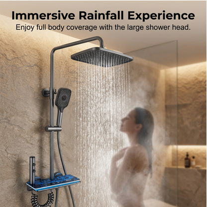 🥳2026 HOT SALE🥳💞50K+ VERKAUFT!💧🌙 50% RABATT! Duschsystem mit Digitalanzeige – Sternenhimmel-LED, integrierte Ablage. 4 Strahlarten, Legierungskorpus. Spa für Zuhause. ✨🚿