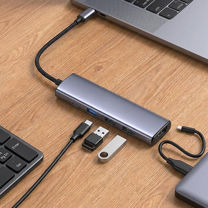 💻 50 % Rabatt – Tragbarer 5-in-1-USB-C-Hub mit 4K-HDMI-Ausgang – Hochgeschwindigkeits-Datenübertragung, 100-W-Ladefunktion & Aluminiumgehäuse 🔌