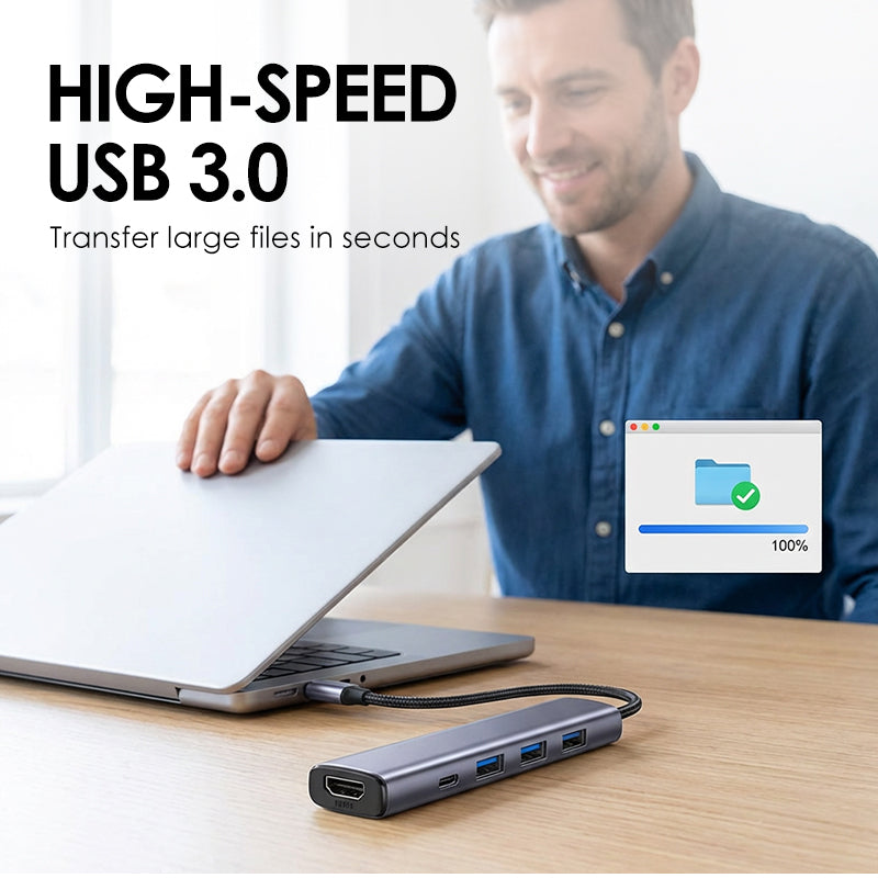 💻 50 % Rabatt – Tragbarer 5-in-1-USB-C-Hub mit 4K-HDMI-Ausgang – Hochgeschwindigkeits-Datenübertragung, 100-W-Ladefunktion & Aluminiumgehäuse 🔌