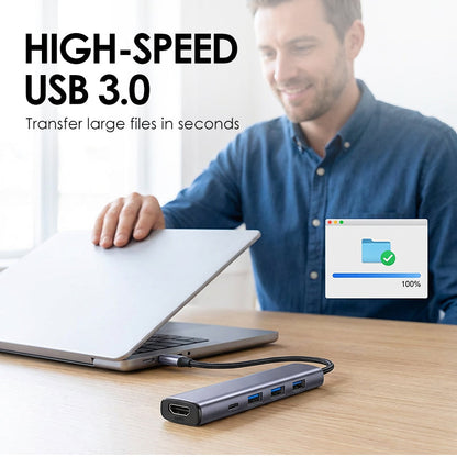 💻 50 % Rabatt – Tragbarer 5-in-1-USB-C-Hub mit 4K-HDMI-Ausgang – Hochgeschwindigkeits-Datenübertragung, 100-W-Ladefunktion & Aluminiumgehäuse 🔌