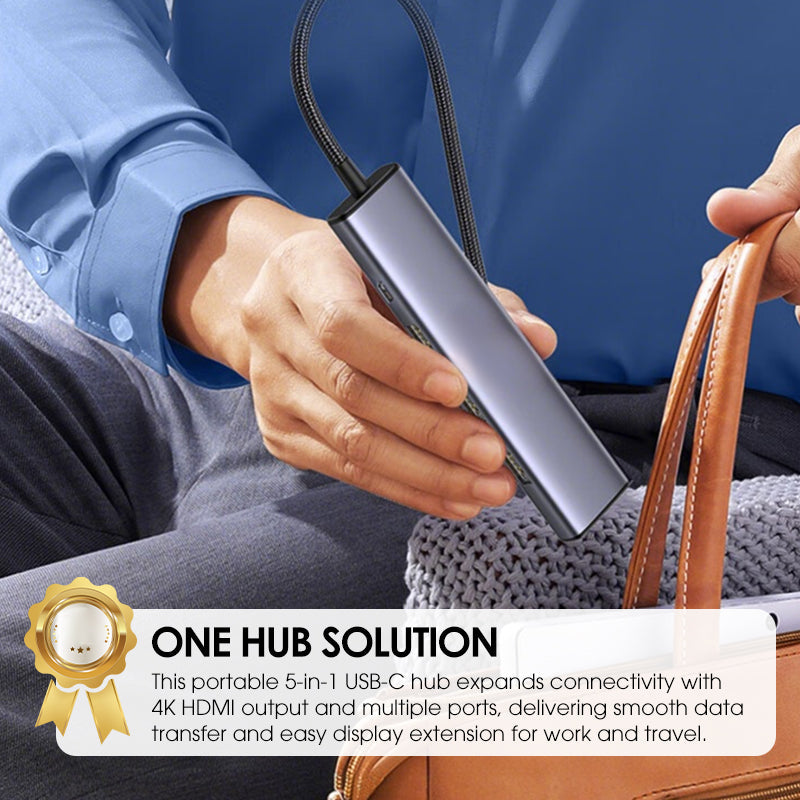 💻 50 % Rabatt – Tragbarer 5-in-1-USB-C-Hub mit 4K-HDMI-Ausgang – Hochgeschwindigkeits-Datenübertragung, 100-W-Ladefunktion & Aluminiumgehäuse 🔌