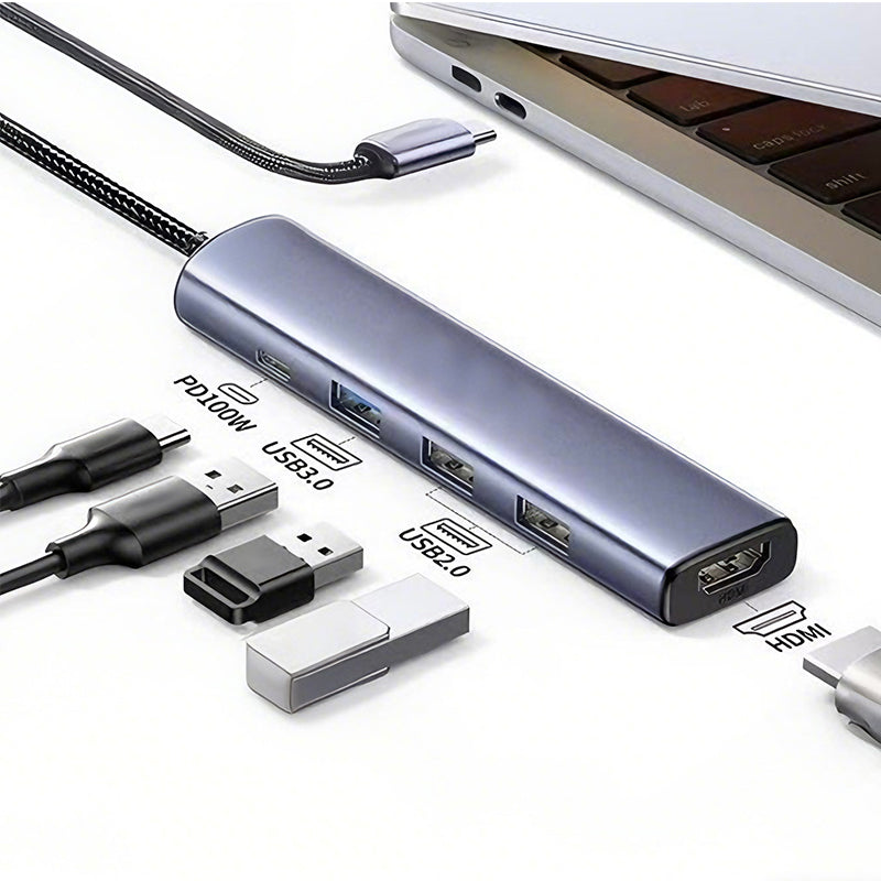 💻 50 % Rabatt – Tragbarer 5-in-1-USB-C-Hub mit 4K-HDMI-Ausgang – Hochgeschwindigkeits-Datenübertragung, 100-W-Ladefunktion & Aluminiumgehäuse 🔌