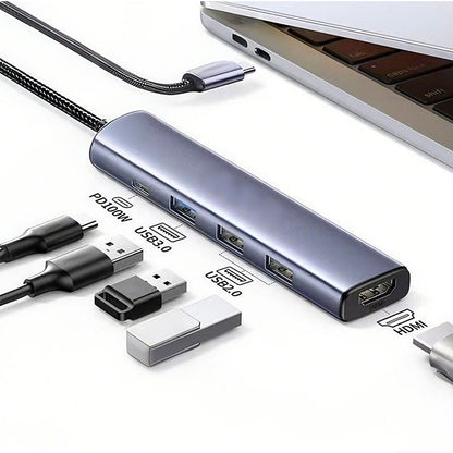 💻 50 % Rabatt – Tragbarer 5-in-1-USB-C-Hub mit 4K-HDMI-Ausgang – Hochgeschwindigkeits-Datenübertragung, 100-W-Ladefunktion & Aluminiumgehäuse 🔌