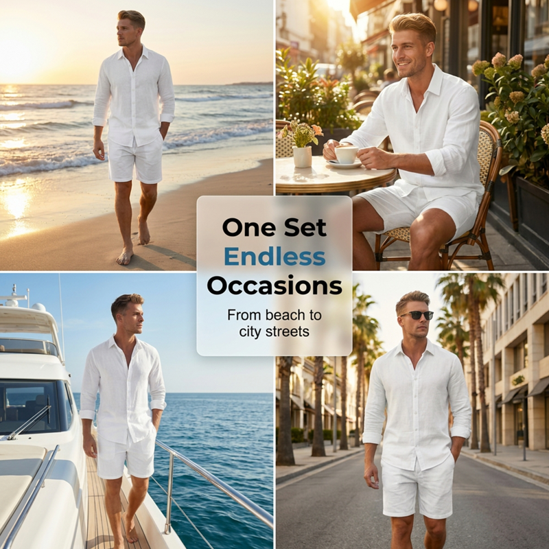 👔 50% RABATT! ☀️ Herren-Leinenhemd & Shorts Set – Lässig, atmungsaktiv & vielseitig – Perfekt für Sommer & Urlaub 🩳