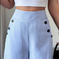 ✨Damen Leinenhose mit Blau-Weiß-Streifen 👖 Hohe Taille & Lockerer Gerader Schnitt