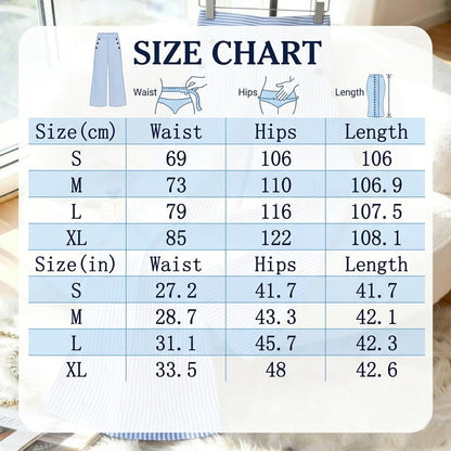 ✨Damen Leinenhose mit Blau-Weiß-Streifen 👖 Hohe Taille & Lockerer Gerader Schnitt