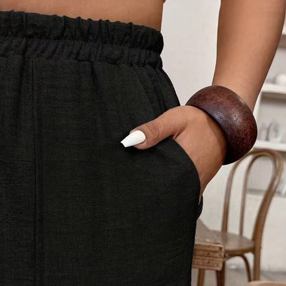 🌾 50 % RABATT LIMITIERT! 👖 Damen Leinen-Optik Freizeithose – Elastischer Taillenbund, locker geschnitten mit Taschen, super bequem für Alltag 🤍