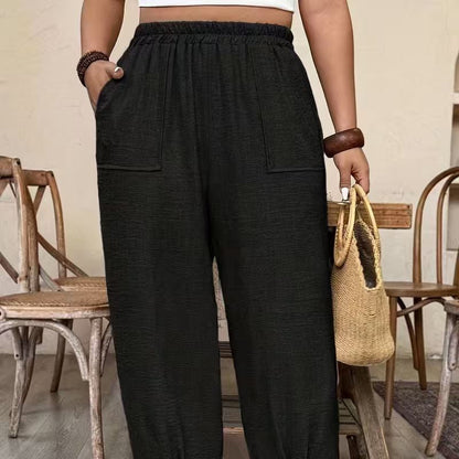 🌾 50 % RABATT LIMITIERT! 👖 Damen Leinen-Optik Freizeithose – Elastischer Taillenbund, locker geschnitten mit Taschen, super bequem für Alltag 🤍