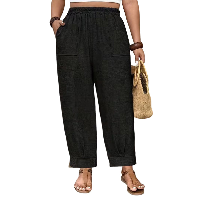 🌾 50 % RABATT LIMITIERT! 👖 Damen Leinen-Optik Freizeithose – Elastischer Taillenbund, locker geschnitten mit Taschen, super bequem für Alltag 🤍