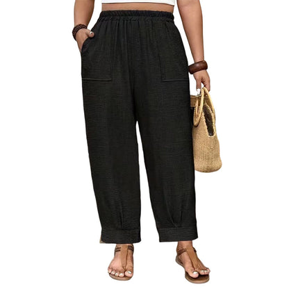 🌾 50 % RABATT LIMITIERT! 👖 Damen Leinen-Optik Freizeithose – Elastischer Taillenbund, locker geschnitten mit Taschen, super bequem für Alltag 🤍