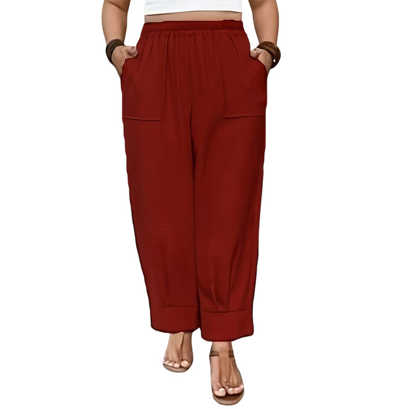 🌾 50 % RABATT LIMITIERT! 👖 Damen Leinen-Optik Freizeithose – Elastischer Taillenbund, locker geschnitten mit Taschen, super bequem für Alltag 🤍