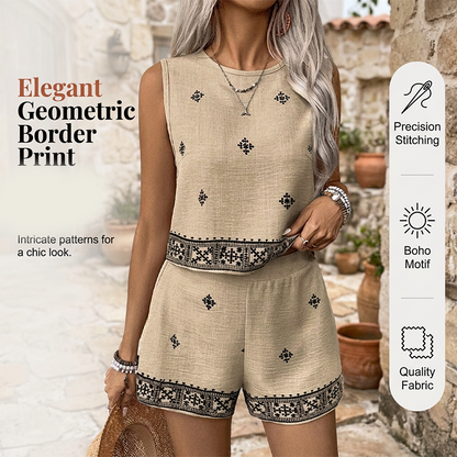 👚🌸 Women's Bohemian Print Sleeveless Top & Shorts Set – 40% RABATT! Boho-Print, ärmellos, perfekt für Sommer & Urlaub. 🔥☀️
