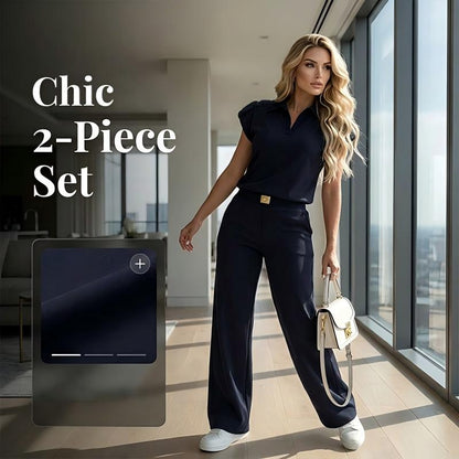 👚🔥 50% RABATT! Damen Chic Zweiteiler-Set: Bequemes Polo-Top & Wide-Leg-Hose | Elegant für jeden Tag & jede Gelegenheit 🌸