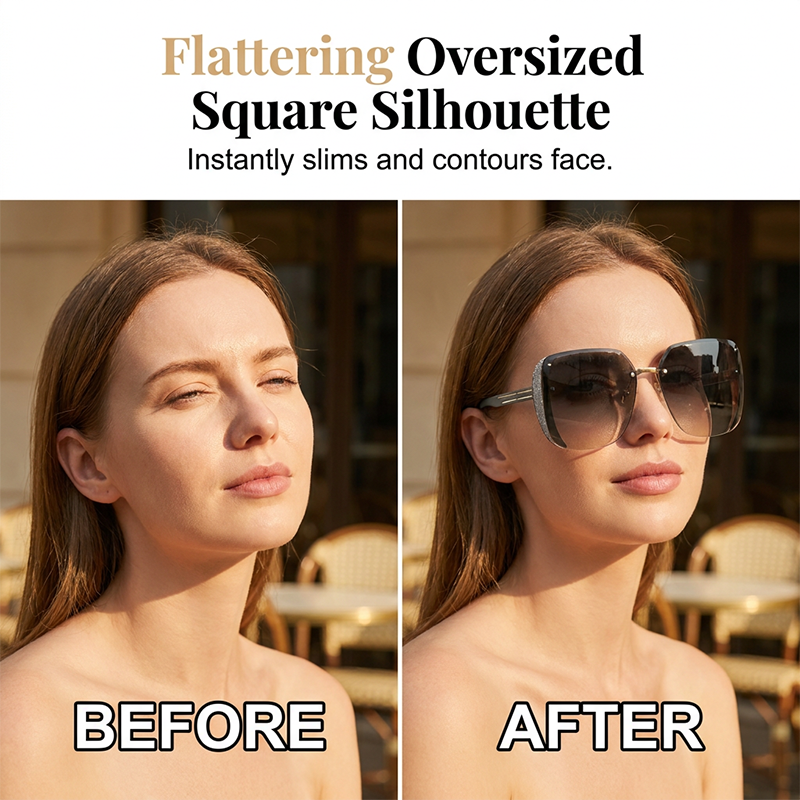 🕶️✨ Rahmenlose, übergroße Sonnenbrille in quadratischer Form – 50% RABATT! Perfekt für jeden Gesichtstyp. 🔥☀️