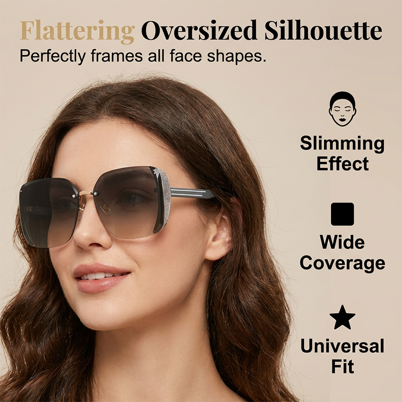 🕶️✨ Rahmenlose, übergroße Sonnenbrille in quadratischer Form – 50% RABATT! Perfekt für jeden Gesichtstyp. 🔥☀️