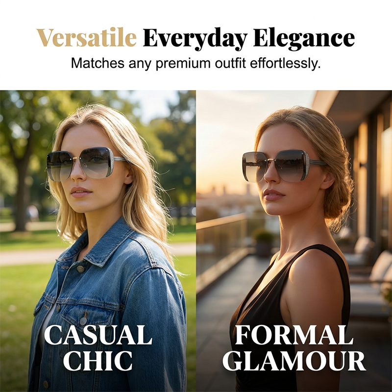 🕶️✨ Rahmenlose, übergroße Sonnenbrille in quadratischer Form – 50% RABATT! Perfekt für jeden Gesichtstyp. 🔥☀️