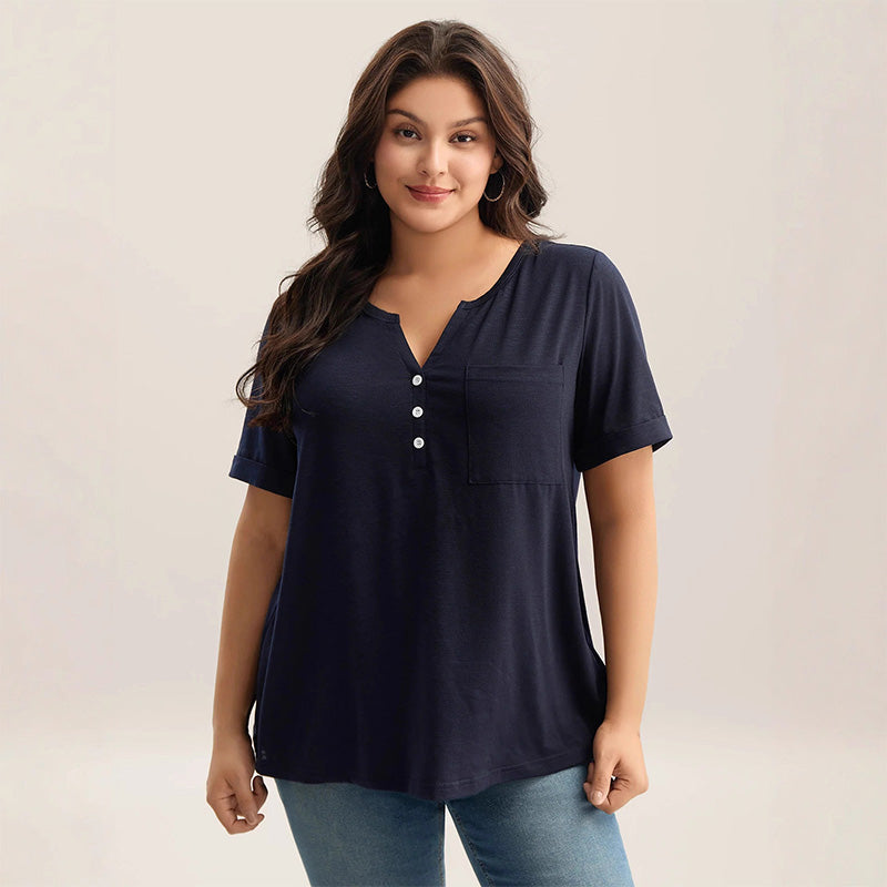 Damen Casual Kurzarm-Shirt in großen Größen – Eleganter V-Ausschnitt, lockere Passform