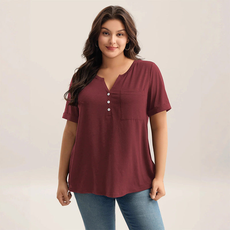Damen Casual Kurzarm-Shirt in großen Größen – Eleganter V-Ausschnitt, lockere Passform