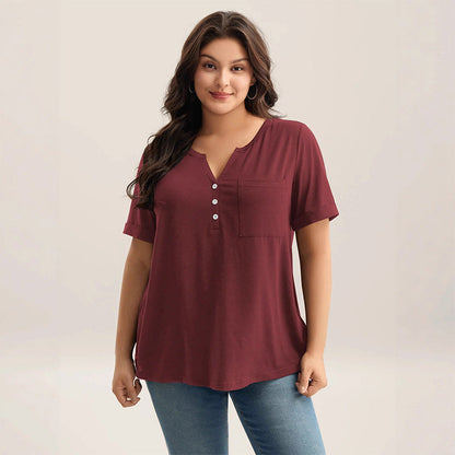 Damen Casual Kurzarm-Shirt in großen Größen – Eleganter V-Ausschnitt, lockere Passform