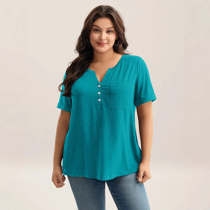 Damen Casual Kurzarm-Shirt in großen Größen – Eleganter V-Ausschnitt, lockere Passform