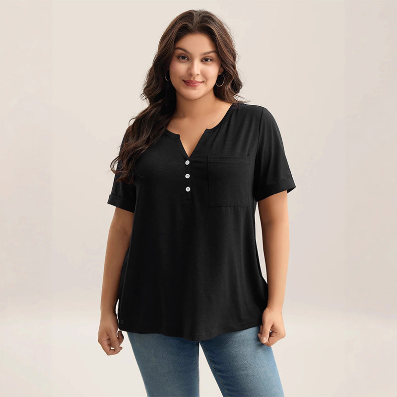 Damen Casual Kurzarm-Shirt in großen Größen – Eleganter V-Ausschnitt, lockere Passform