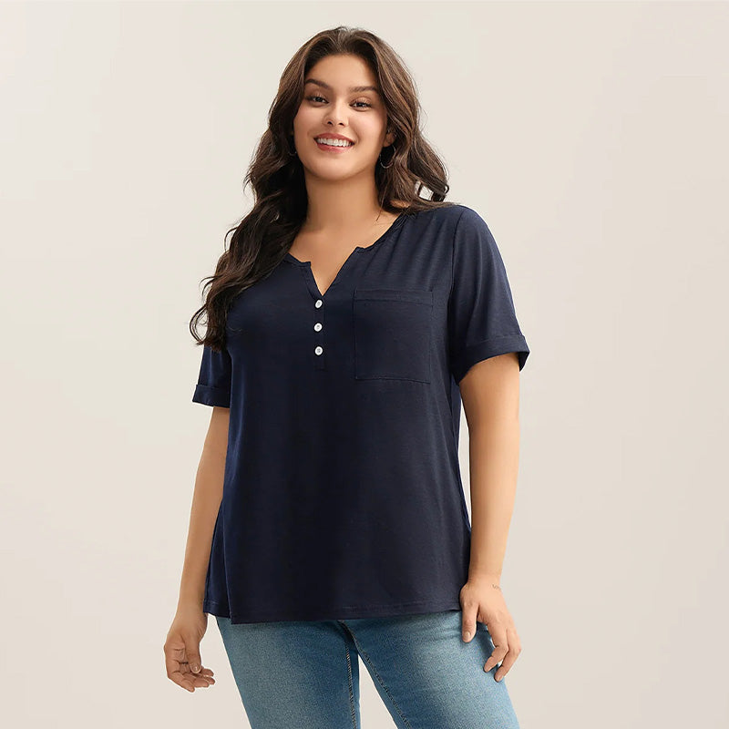Damen Casual Kurzarm-Shirt in großen Größen – Eleganter V-Ausschnitt, lockere Passform