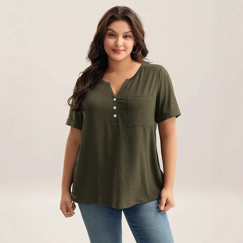 Damen Casual Kurzarm-Shirt in großen Größen – Eleganter V-Ausschnitt, lockere Passform