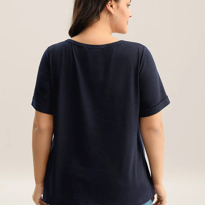 Damen Casual Kurzarm-Shirt in großen Größen – Eleganter V-Ausschnitt, lockere Passform
