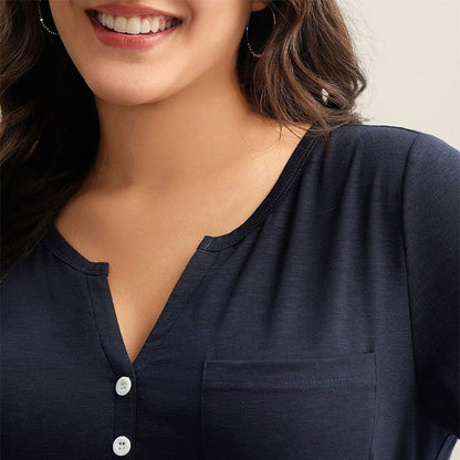 Damen Casual Kurzarm-Shirt in großen Größen – Eleganter V-Ausschnitt, lockere Passform