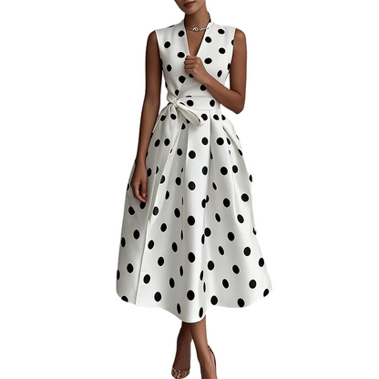 👗🌸 50% RABATT! Damen-Kleid mit Polka-Dot-Muster, V-Ausschnitt & ärmellos – Luftig, elegant & vielseitig für Alltag, Büro & besondere Anlässe ✨