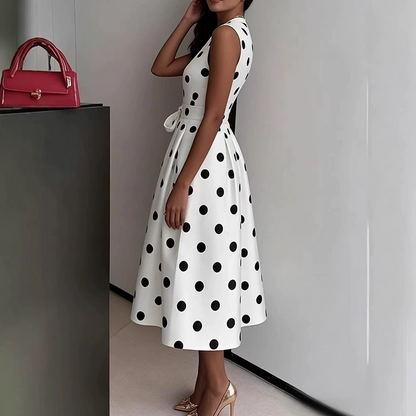 👗🌸 50% RABATT! Damen-Kleid mit Polka-Dot-Muster, V-Ausschnitt & ärmellos – Luftig, elegant & vielseitig für Alltag, Büro & besondere Anlässe ✨