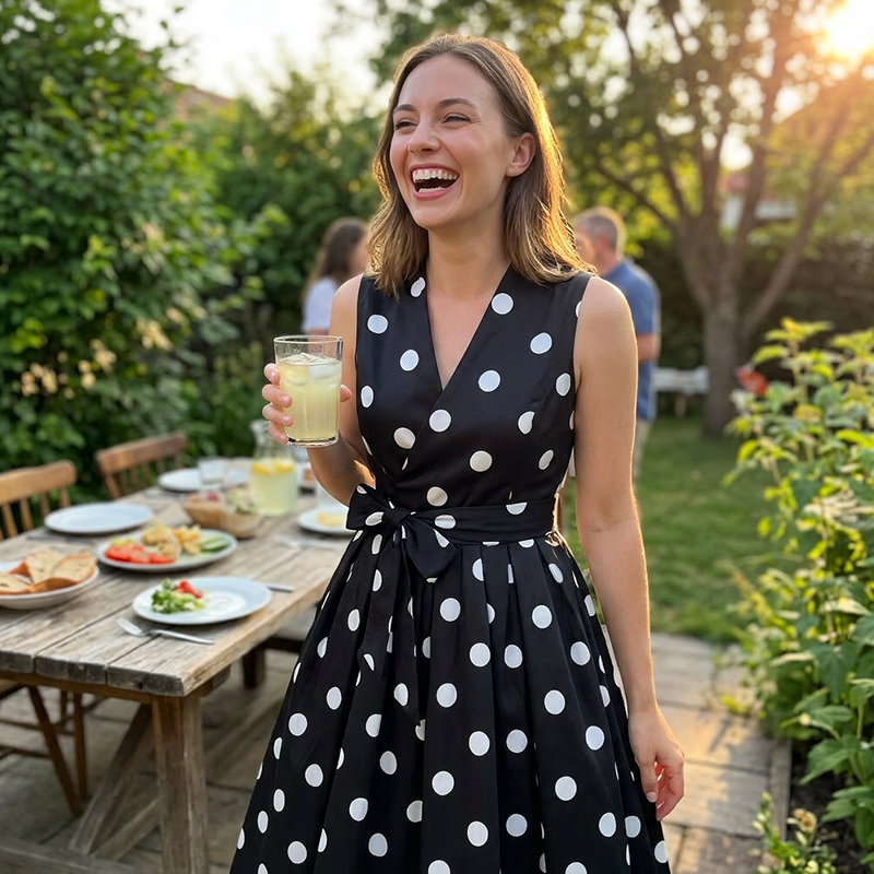 👗🌸 50% RABATT! Damen-Kleid mit Polka-Dot-Muster, V-Ausschnitt & ärmellos – Luftig, elegant & vielseitig für Alltag, Büro & besondere Anlässe ✨