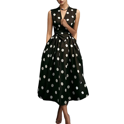 👗🌸 50% RABATT! Damen-Kleid mit Polka-Dot-Muster, V-Ausschnitt & ärmellos – Luftig, elegant & vielseitig für Alltag, Büro & besondere Anlässe ✨
