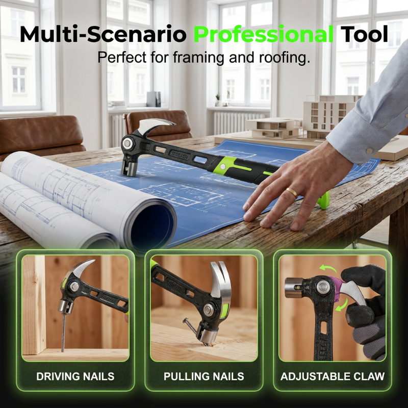 🔨 Multifunktions-Krallenhammer aus geschmiedetem Kohlenstoffstahl – verstellbarer Winkel, ideal für Zimmerei, Renovierung & Heimwerker 🏠🛠️
