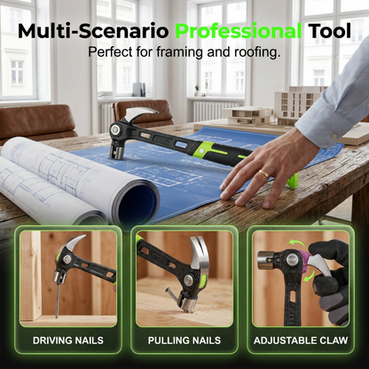 🔨 Multifunktions-Krallenhammer aus geschmiedetem Kohlenstoffstahl – verstellbarer Winkel, ideal für Zimmerei, Renovierung & Heimwerker 🏠🛠️
