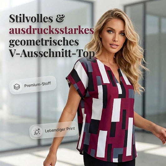 🔥Solange der Vorrat reicht 40 % Rabatt!🎉Damen lässiges Oberteil mit V-Ausschnitt und geometrischem Druck