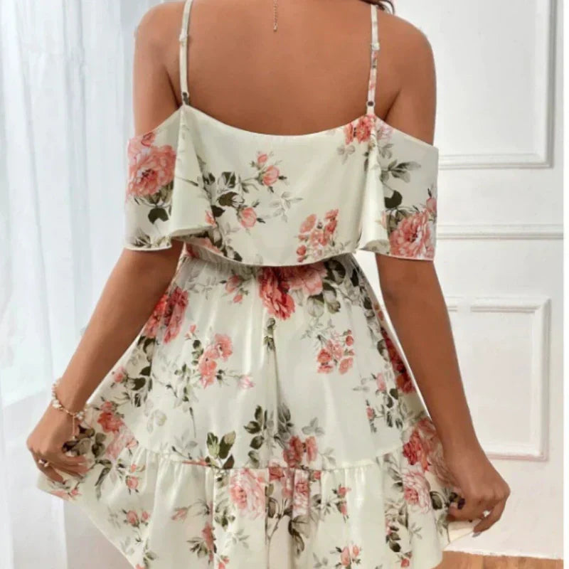 👗 50% RABATT! 🌸 Damen Boho Blumenprint Cold-Shoulder-Kleid – Leicht & fließend – Ideal für Sommer, Strand oder Gartenparty – romantischer Look mit Lässigkeit ✨☀️🌿