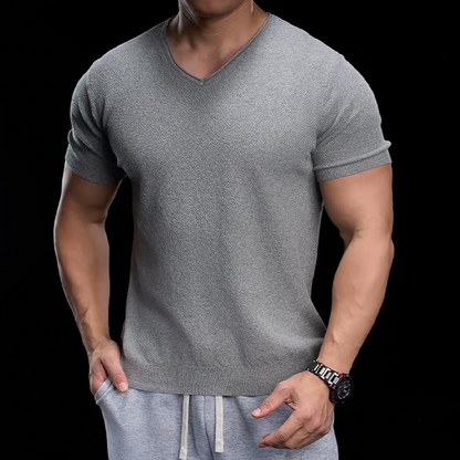 👕 ZEITLICH BEGRENZT 50% RABATT! ✨ Atmungsaktives V-Ausschnitt Strick-T-Shirt – Strukturiertes Finish, Sportlicher Schnitt, Vom Gym auf die Straße 🏋️