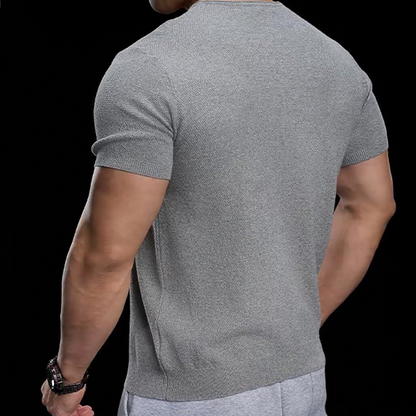 👕 ZEITLICH BEGRENZT 50% RABATT! ✨ Atmungsaktives V-Ausschnitt Strick-T-Shirt – Strukturiertes Finish, Sportlicher Schnitt, Vom Gym auf die Straße 🏋️