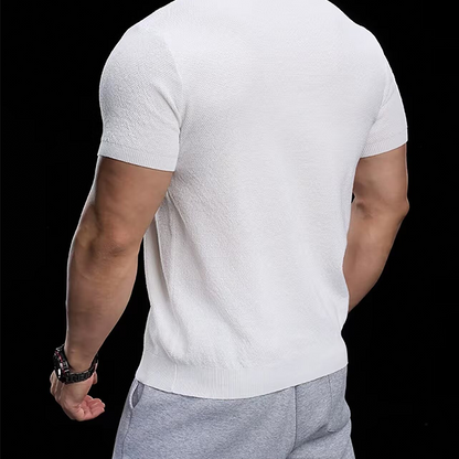 👕 ZEITLICH BEGRENZT 50% RABATT! ✨ Atmungsaktives V-Ausschnitt Strick-T-Shirt – Strukturiertes Finish, Sportlicher Schnitt, Vom Gym auf die Straße 🏋️