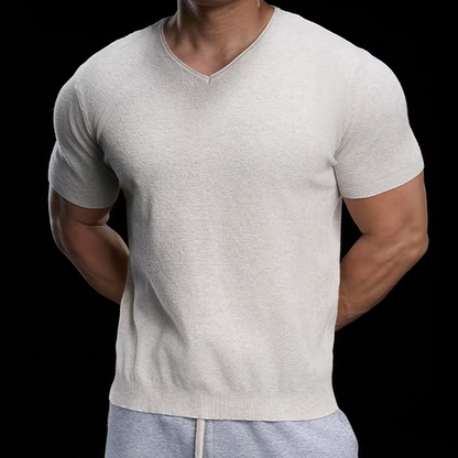 👕 ZEITLICH BEGRENZT 50% RABATT! ✨ Atmungsaktives V-Ausschnitt Strick-T-Shirt – Strukturiertes Finish, Sportlicher Schnitt, Vom Gym auf die Straße 🏋️