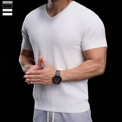 👕 ZEITLICH BEGRENZT 50% RABATT! ✨ Atmungsaktives V-Ausschnitt Strick-T-Shirt – Strukturiertes Finish, Sportlicher Schnitt, Vom Gym auf die Straße 🏋️