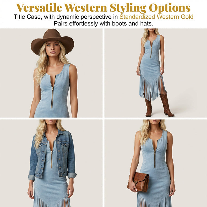 Retro Western Fransen Ärmelloses Slim-Kleid